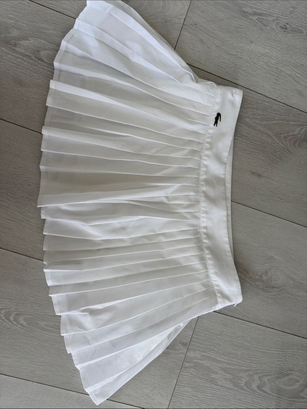 Lacoste White Pleated Skater Skirt with Green Croc Detail